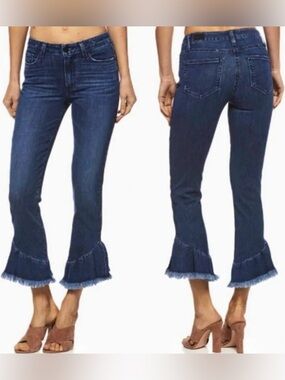 Paige Hoxton Straight Ankle Jeans Ruffle Hem Cropped Blue Denim‎ Women’s 28